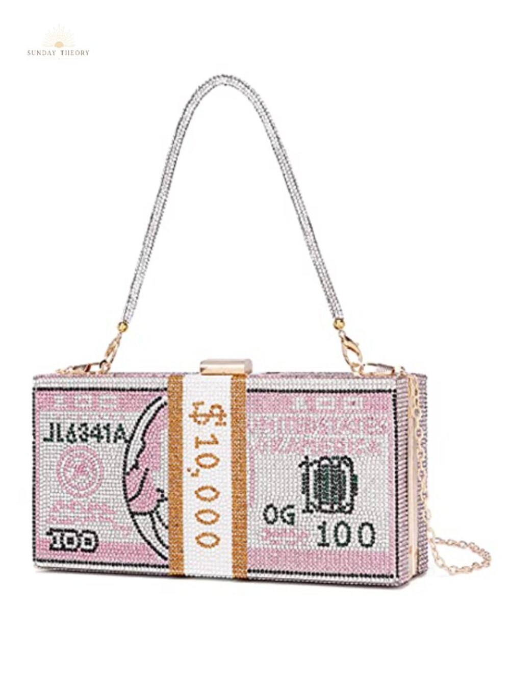 Rhinestone Dollar Clutch Evening Bag for Women, PU Leather Money Bag with Chain